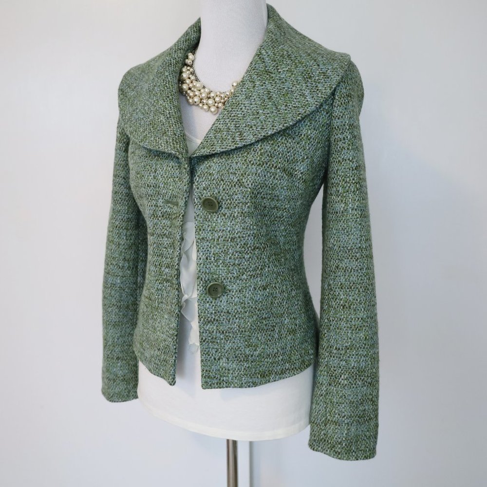 ANN TAYLOR Size 4 Green Tweed Suit Jacket Blazer
